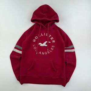 Hollister Hoodie Womens XXS Red Logo Pullover Sweatshirt Pockets
